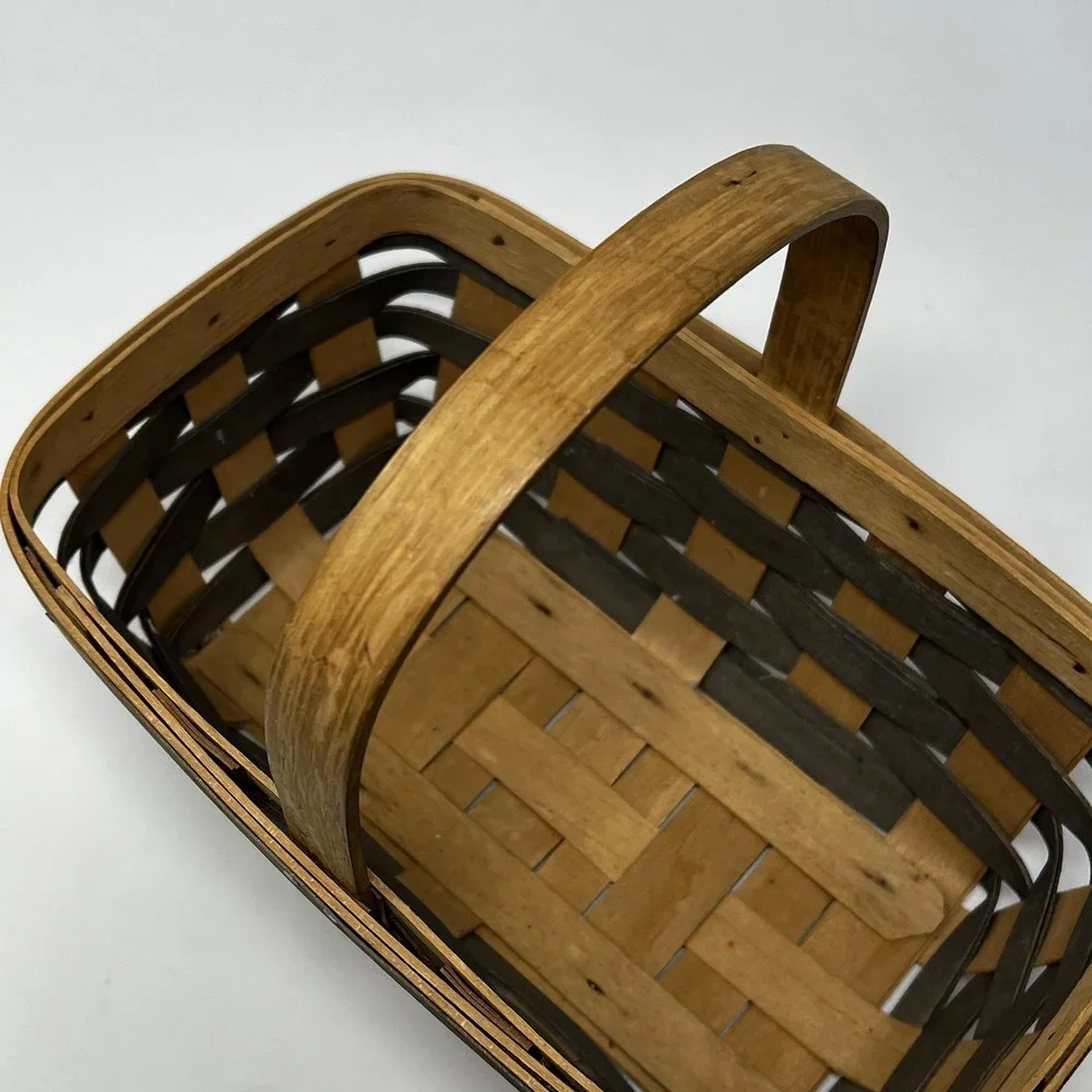 Longaberger Gray Brown Weave Basket 1987 Stationary Handle Gathering Cottage